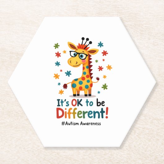 Autism Awareness Cute Giraffe Animal Its Ok To Be Kartonnen Onderzetters (Voorkant)
