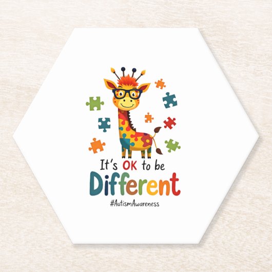 Autism Awareness Cute Giraffe Animal Its Ok To Be Kartonnen Onderzetters (Voorkant)