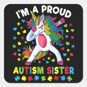 Autism Awareness Dabbing Unicorn Girl Proud Autism Vierkante Sticker