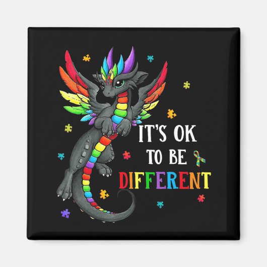 Autism Awareness Day Dragon Gift It's Ok To Be Dif Magneet (Voorkant)