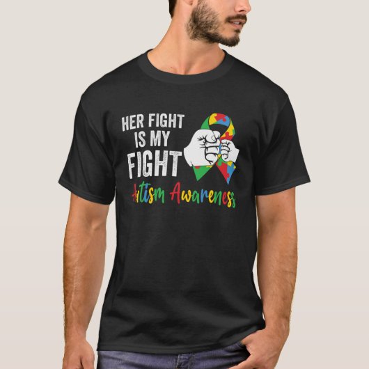 Autism Awareness Day Puzzles Ribbon Her Fight Is M T-shirt (Voorkant)