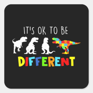 Autism Awareness Dinosaur Kind boezemt het op zijn Vierkante Sticker