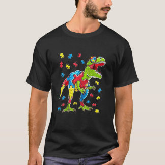 Autism Awareness Dinosaur Puzzle Piece Boys Kinder T-shirt