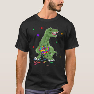 Autism Awareness Dinosaur Rex Heart Puzzle Piece T-shirt