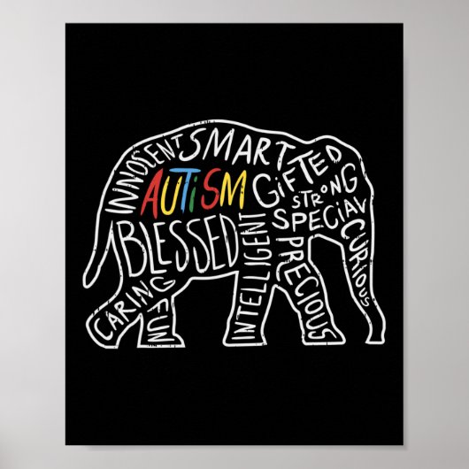 Autism Awareness Elephant Words Dierenvriend Gift Poster (Voorkant)