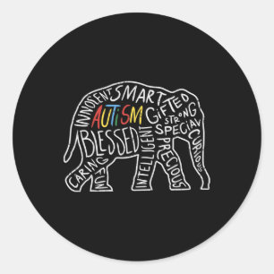Autism Awareness Elephant Words Dierenvriend Gift Ronde Sticker