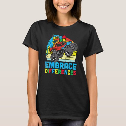 Autism Awareness Embrace Difference Trex Monster T-shirt (Voorkant)