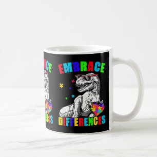 Autism Awareness Embrace Differences Trex Dino Boy Koffiemok