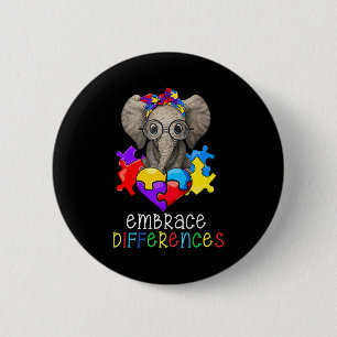 Autism Awareness Fun Glasses Elephant Embrace Diff Ronde Button 5,7 Cm