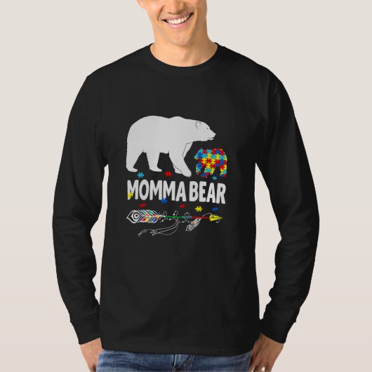 Autism Awareness Gift Momma Bear Support Autistic  T-shirt (Voorkant)