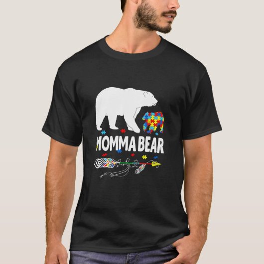 Autism Awareness Gift Momma Bear Support Autistic  T-shirt (Voorkant)