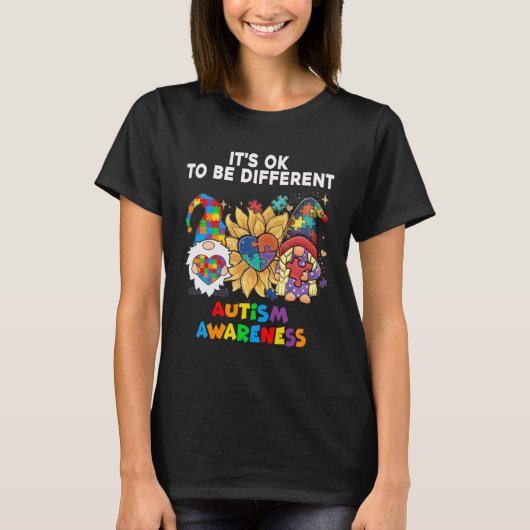 Autism Awareness Gnomes Sunflower Its Ok To Be Dif T-shirt (Voorkant)