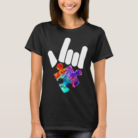 Autism Awareness Hand Rock &amp Roll Puzzle Piecet T-shirt (Voorkant)