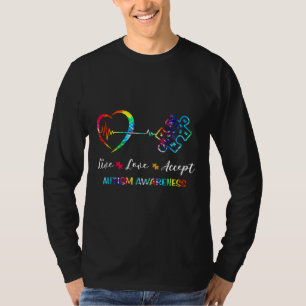 Autism Awareness Heartbeat Live Love Accepteer T-shirt