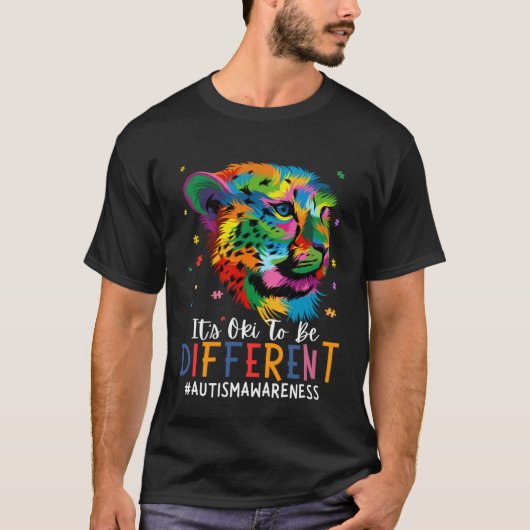 Autism Awareness It s Oki To Be Different Leopard  T-shirt (Voorkant)
