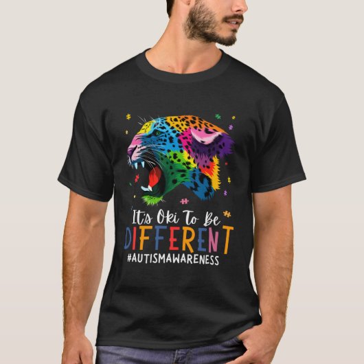 Autism Awareness It s Oki To Be Different Leopard  T-shirt (Voorkant)