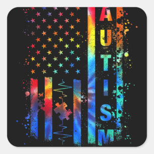 Autism Awareness Month American Flag Mama Vierkante Sticker