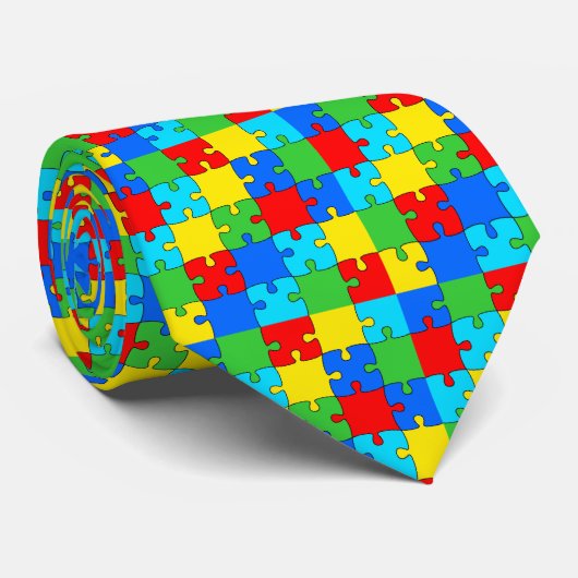 Autism Awareness Month Rainbow Puzzle Stropdas (Opgerold)