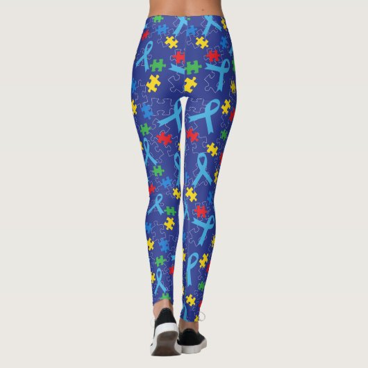 Autism Awareness Month Ribbon Puzzle Pattern Leggings (Achterkant)