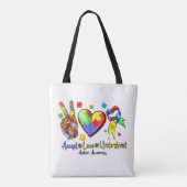 Autism Awareness Peace Puzzle Heart Tote Bag (Dos)