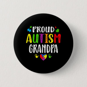 Autism Awareness Proud Autism Grandpa Hand Heart P Ronde Button 5,7 Cm