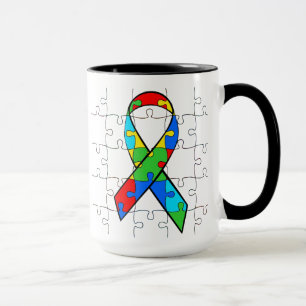 Autism Awareness Ribbon Heart Puzzle Piecks Mok