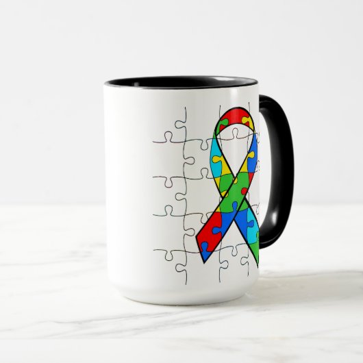 Autism Awareness Ribbon Heart Puzzle Piecks Mok (Voorkant rechts)