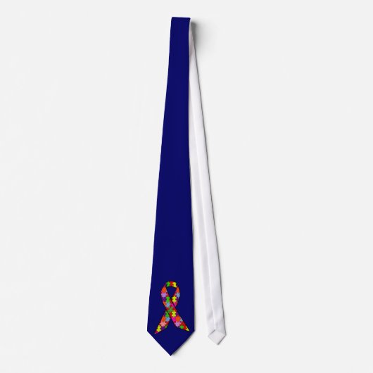 Autism Awareness Ribbon in Jigzaag Pattern Stropdas (Voorkant)