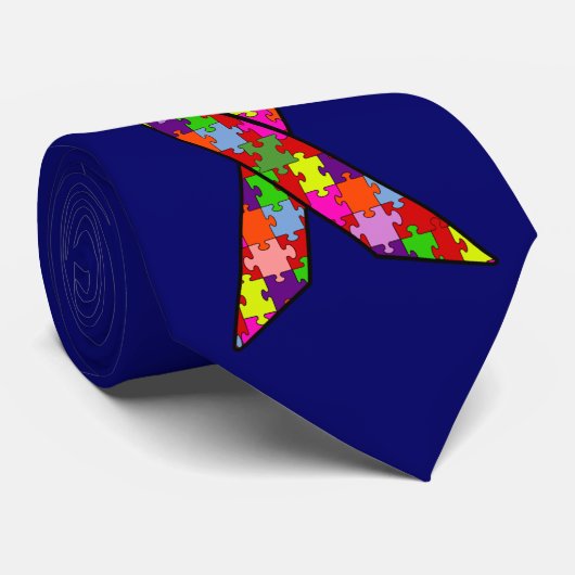 Autism Awareness Ribbon in Jigzaag Pattern Stropdas (Opgerold)