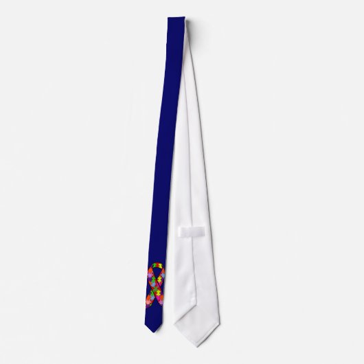 Autism Awareness Ribbon in Jigzaag Pattern Stropdas (Achterkant)