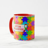 Autism Awareness Ribbon Puzzle Piecks Mok (Voorkant links)