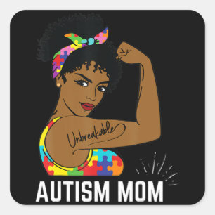 Autism Awareness Sterke mam Afro Moeder Black Wome Vierkante Sticker