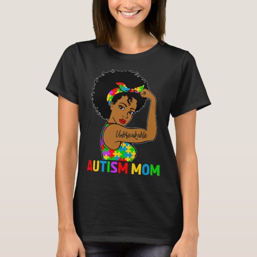 Autism Awareness Strong Autism Mom Afro Black Moth T-shirt (Voorkant)