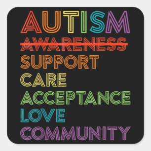 Autism Awareness Support Care Acceptation Ally T-S Vierkante Sticker