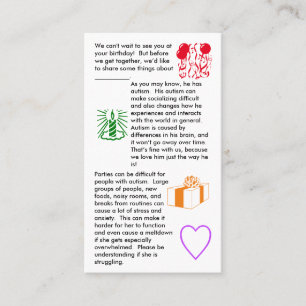 Autism Birthday Girl Visitekaartje