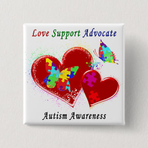 Autism Butterflies in het hart Vierkante Button 5,1 Cm