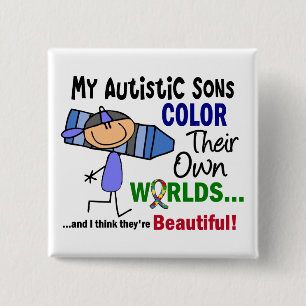 Autism COLOR HUN EIGEN WORLDS Sons Vierkante Button 5,1 Cm