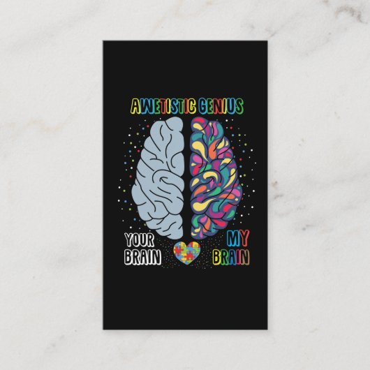 Autism Genius Heart Autistic Colorful Brain Visitekaartje (Voorkant)