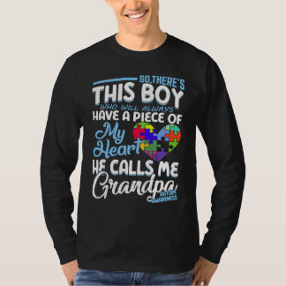 Autism Grandpa Boy Puzzle Pieces Autism Awereness T-shirt