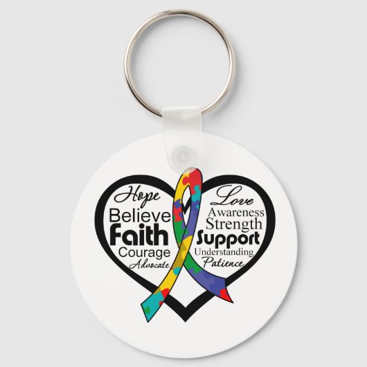 Autism Heart Ribbon Collage Sleutelhanger (Voorkant)