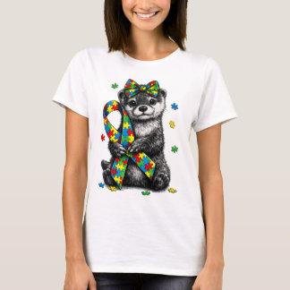 Autism Highland Otter Puzzle Ribbon T-Shirt, Retro T-shirt