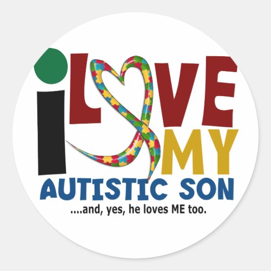 AUTISM I Love My Autistic Son 2 Ronde Sticker (Voorkant)
