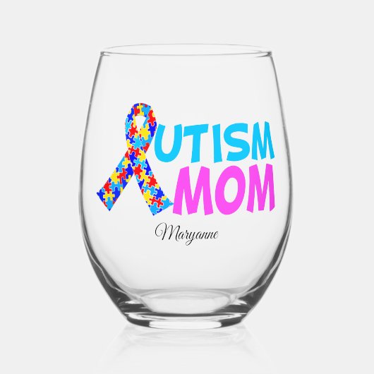 Autism mam Cute Personalized Moederdag Gift Wijnglas Zonder Voet (Voorkant)
