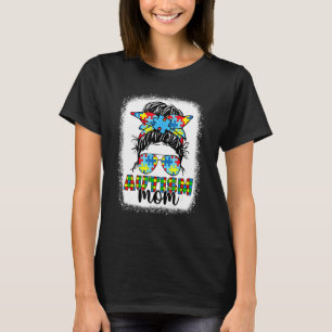 Autism Mam Life Messy Bun Sunbril Bandana Mothe T-shirt
