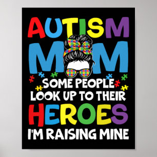 Autism mam Raising Hero Groovy Messy Bun Autism Aw Poster