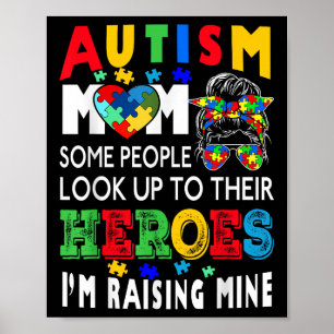 Autism mam Raising Hero Groovy Messy Bun Autism Aw Poster