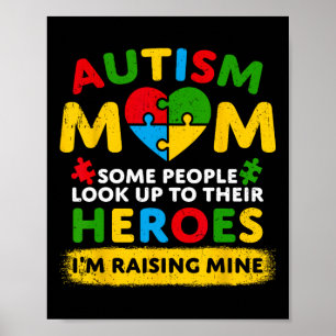 Autism mam Raising Hero Groovy Messy Bun Autism Aw Poster