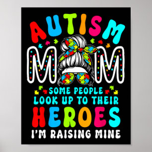 Autism mam Raising Hero Groovy Messy Bun Autism Aw Poster