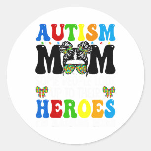 Autism mam Raising Hero Groovy Messy Bun Autism Aw Ronde Sticker