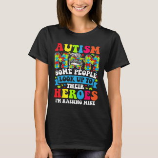 Autism mam Raising Hero Groovy Messy Bun Autism Aw T-shirt